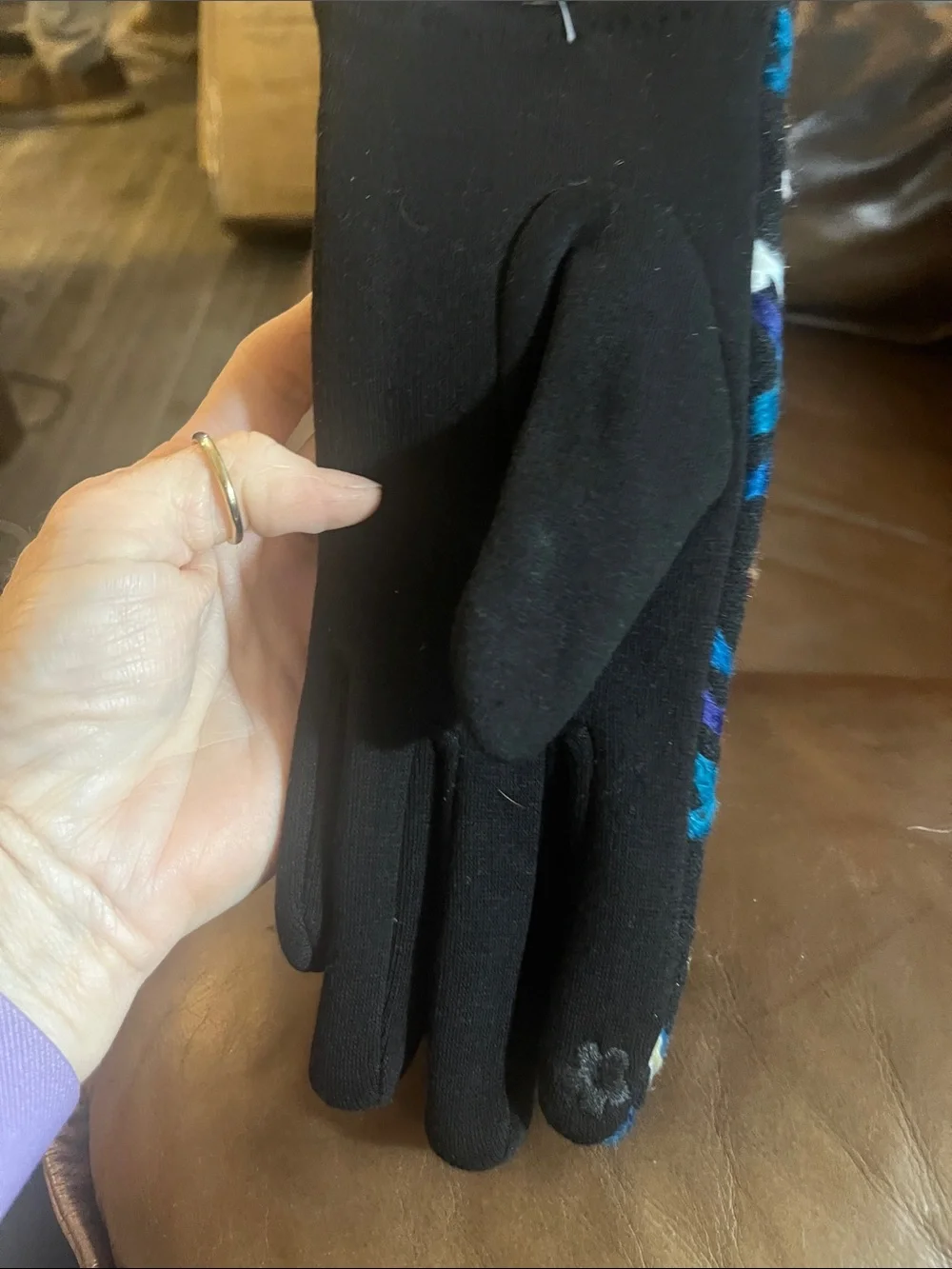 Embroidered Floral Knit Gloves - Black with Multicolor Accents